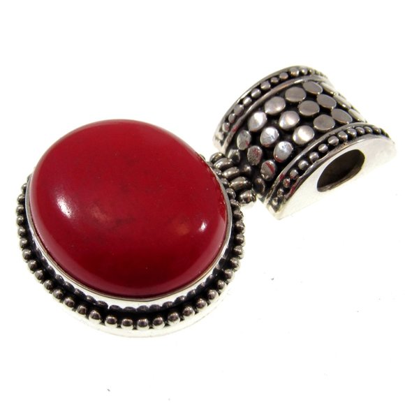 Handcrafted Solid 925 Sterling Silver & Red Agate Balinese Pendant, Made in Bali - Picture 4 of 5
